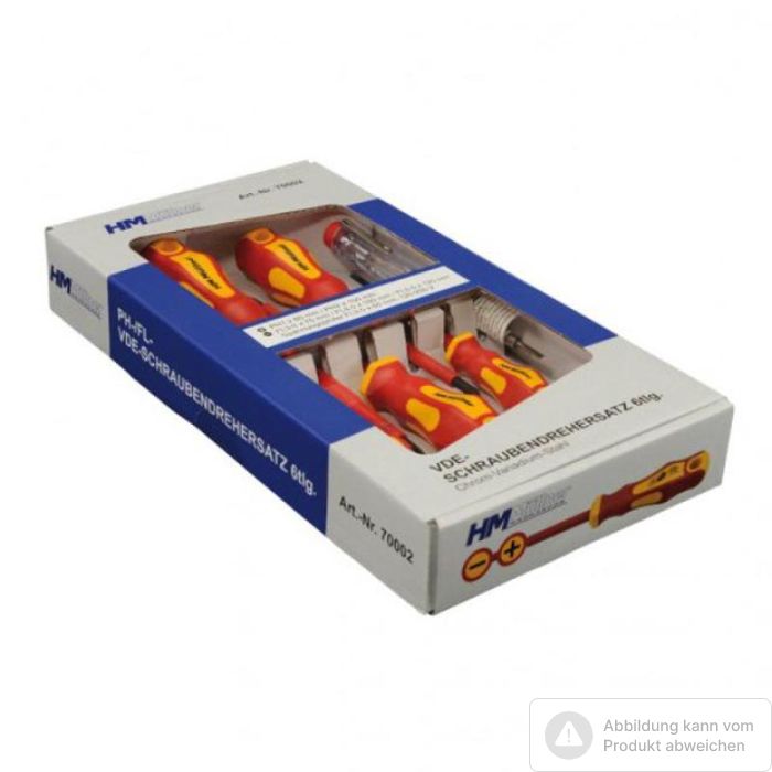 Bild von HM VDE-Schraubendrehersatz 6-teilig mit PH1x80 mm, PH2x100 mm, FL3,0x75 mm, Bild von HM VDE-Schraubendrehersatz 6-teilig mit PH1x80 mm, PH2x100 mm, FL3,0x75 mm,