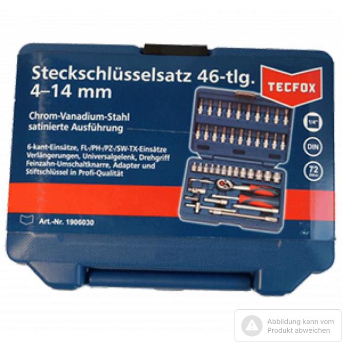 Foto von Tecfox Steckschlüssel-Satz 1/4" 46-teilig, 4-14 mm Foto von Tecfox Steckschlüssel-Satz 1/4" 46-teilig, 4-14 mm