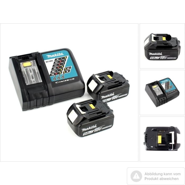 Bild von Makita Akku-Starterset 18 Volt/5,0 Ah mit 2 Akkus BL 1850, Schnellladegerät DC 18 RC Bild von Makita Akku-Starterset 18 Volt/5,0 Ah mit 2 Akkus BL 1850, Schnellladegerät DC 18 RC