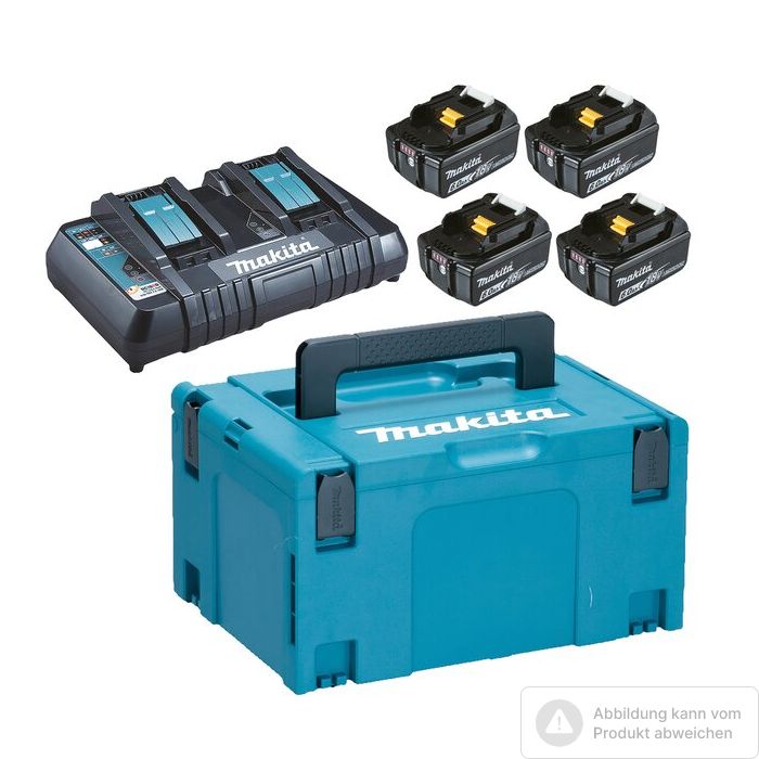 Foto von Makita Akku-Starterset 198091-4 bestehend aus: 4x Akku BL1860B mit 6,0 Ah und Doppelladegerät Foto von Makita Akku-Starterset 198091-4 bestehend aus: 4x Akku BL1860B mit 6,0 Ah und Doppelladegerät