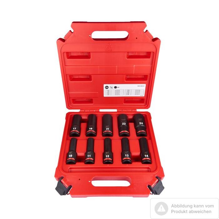 Bild von Milwaukee SHOCKWAVE Schlagnuss-Set 1/2", 10-tlg. lange Nüsse in 8,10,11,12,13,14,16,17,19, 21 mm Bild von Milwaukee SHOCKWAVE Schlagnuss-Set 1/2", 10-tlg. lange Nüsse in 8,10,11,12,13,14,16,17,19, 21 mm