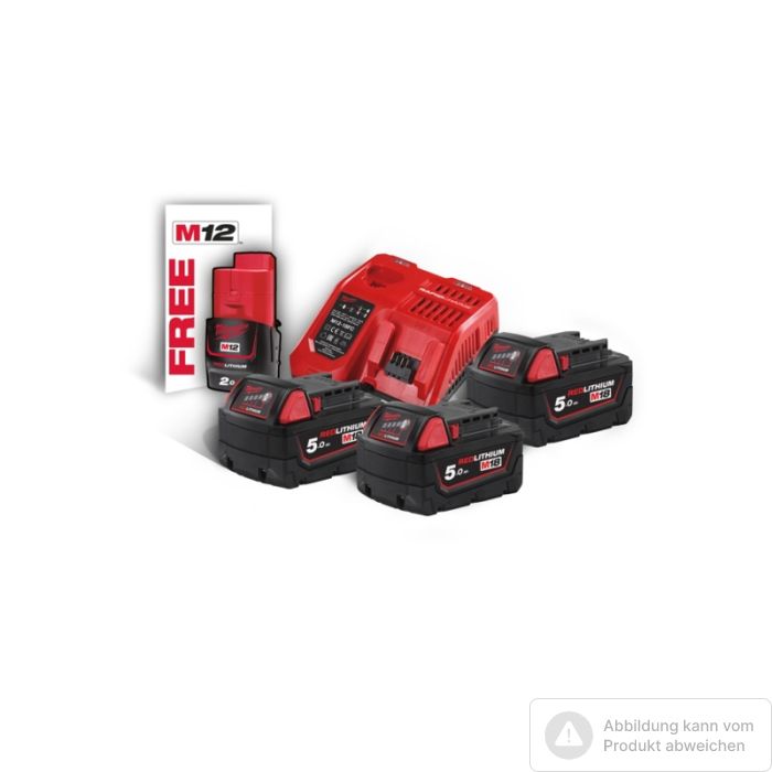 Foto von Milwaukee 18V Akku Starter-Set 18 Volt bestehend aus: 3 Akkus 18V/ 5,0 Ah und Ladegerät Foto von Milwaukee 18V Akku Starter-Set 18 Volt bestehend aus: 3 Akkus 18V/ 5,0 Ah und Ladegerät