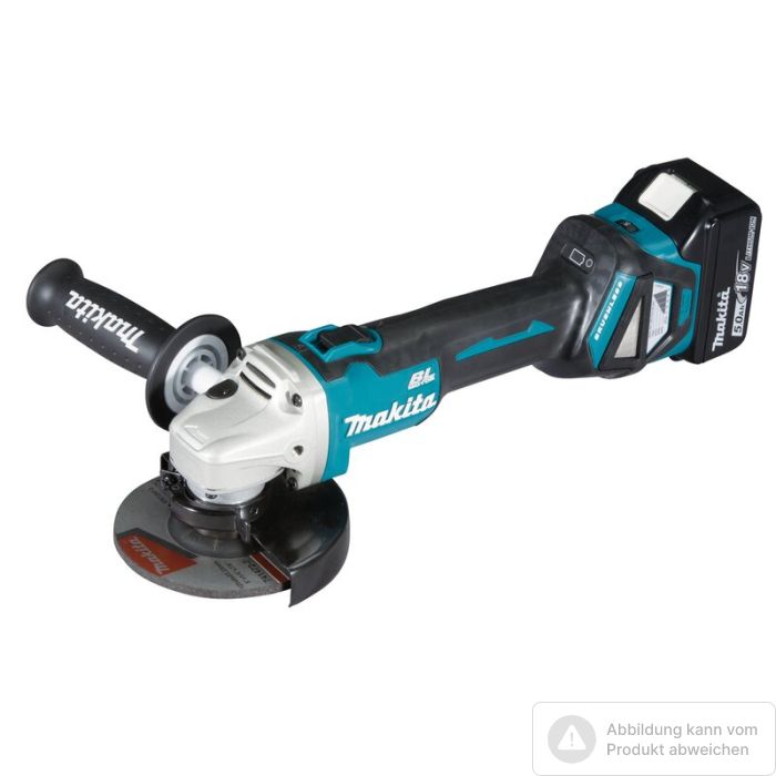 Foto von Makita Akku-Einhandwinkelschleifer DGA511RTJ mit 2x 18 Volt 5,0 Ah Akkus und 1x Ladegerät Foto von Makita Akku-Einhandwinkelschleifer DGA511RTJ mit 2x 18 Volt 5,0 Ah Akkus und 1x Ladegerät