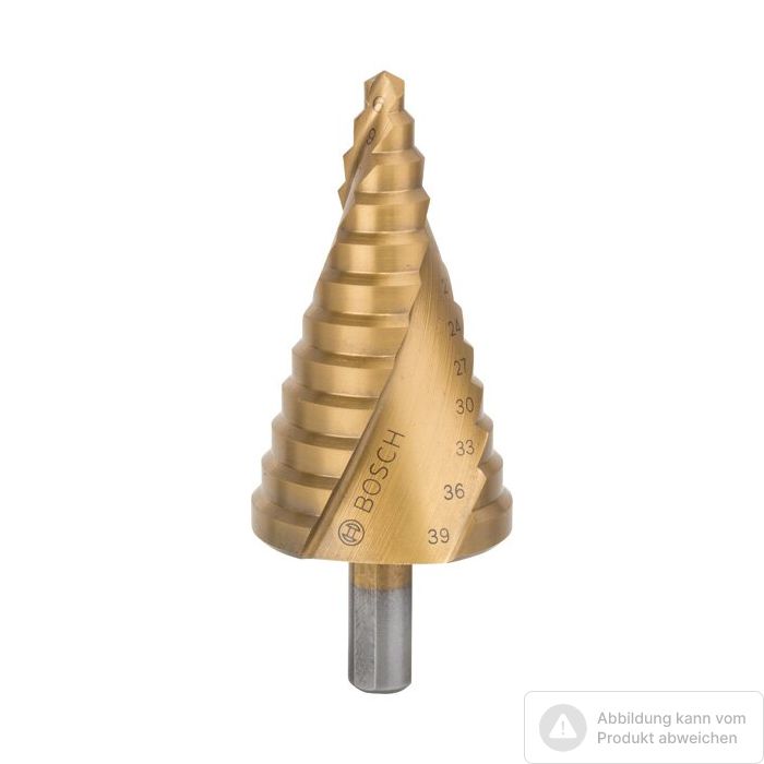 Bild von Bosch Stufenbohrer HSS-TiN, 6 - 39 mm, 10 mm, 93,5 mm, 12 Stufen Bild von Bosch Stufenbohrer HSS-TiN, 6 - 39 mm, 10 mm, 93,5 mm, 12 Stufen
