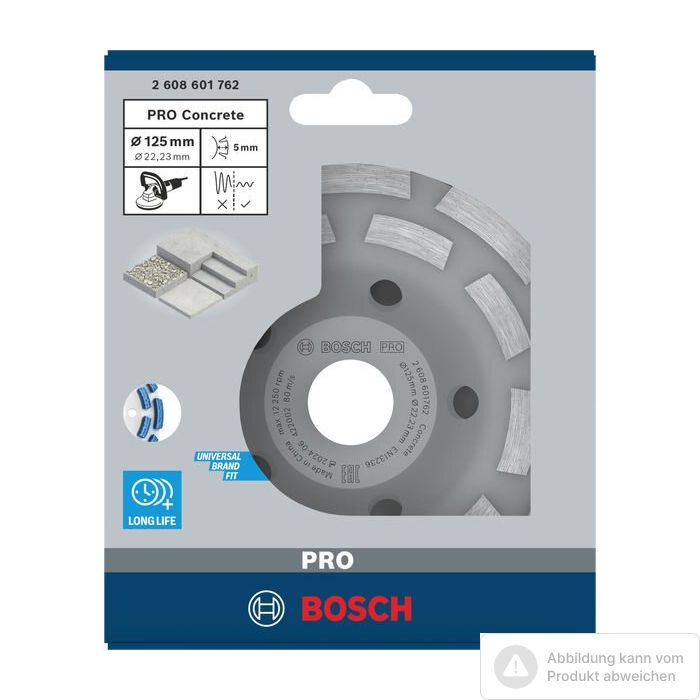 Foto von Bosch PRO Concrete Topfscheibe, 50 x 125 mm, 22,23 mm, 2-reihig Foto von Bosch PRO Concrete Topfscheibe, 50 x 125 mm, 22,23 mm, 2-reihig