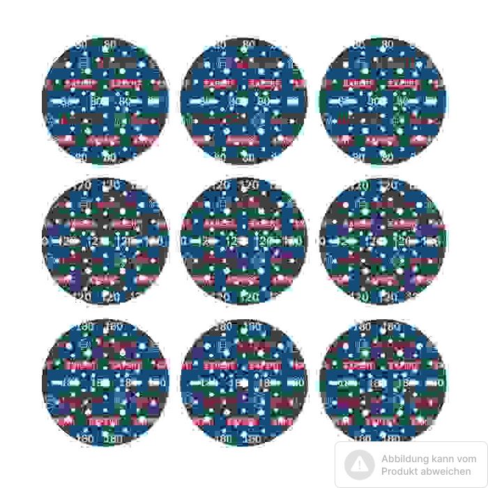Bild von Bosch EXPERT O780 Foil Schleiffolien-Set, 150 mm, K80/120/180, 9-tlg. Bild von Bosch EXPERT O780 Foil Schleiffolien-Set, 150 mm, K80/120/180, 9-tlg.