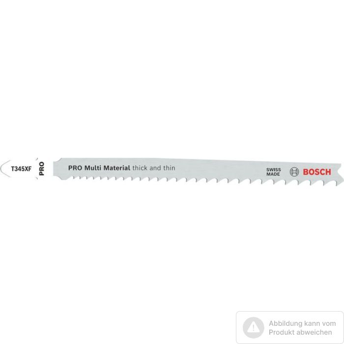 Foto von Bosch PRO Multi Material thick and thin T345XF Stichsägeblatt, 132 mm, 5-tlg. Foto von Bosch PRO Multi Material thick and thin T345XF Stichsägeblatt, 132 mm, 5-tlg.