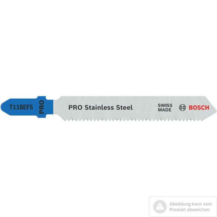 Bild von Bosch PRO Stainless Steel T118EFS Stichsägeblatt, 83 mm, 5-tlg. Bild von Bosch PRO Stainless Steel T118EFS Stichsägeblatt, 83 mm, 5-tlg.