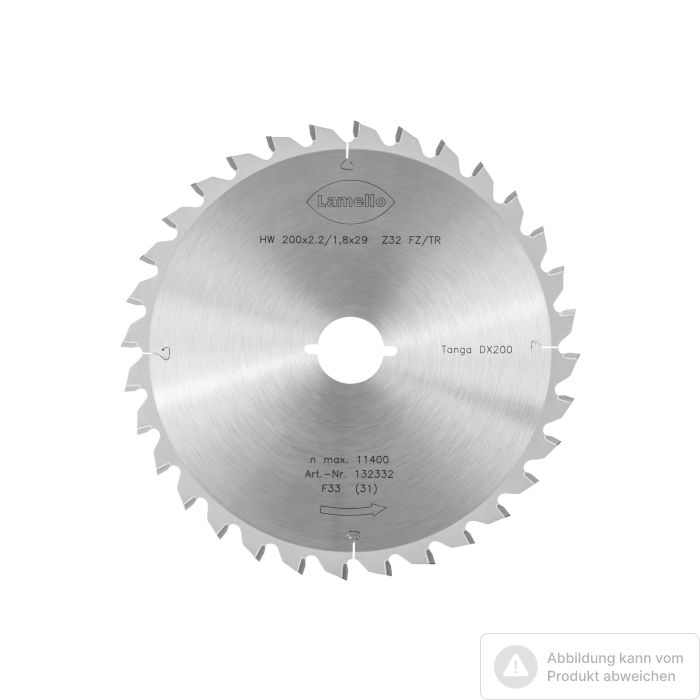 Bild von Lamello Tanga DX200 Sägeblatt, HW, Ø200x2.2xØ29 mm, Z32, mit Schnellspann-Aufnahme Bild von Lamello Tanga DX200 Sägeblatt, HW, Ø200x2.2xØ29 mm, Z32, mit Schnellspann-Aufnahme