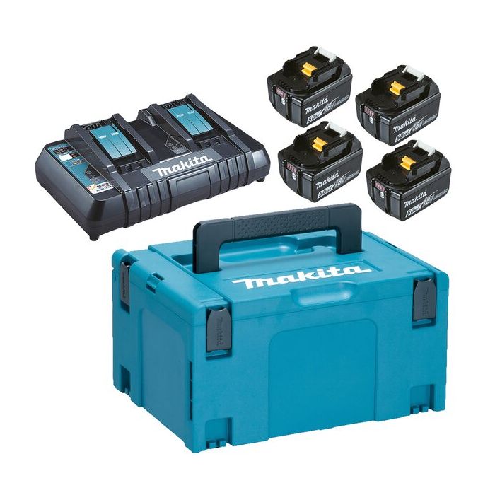 Bild von Makita Akku-Starter Set bestehend aus: 4 Akkus 18 Volt / 5,0 Ah, Doppel-Ladegerät DC18RD Bild von Makita Akku-Starter Set bestehend aus: 4 Akkus 18 Volt / 5,0 Ah, Doppel-Ladegerät DC18RD