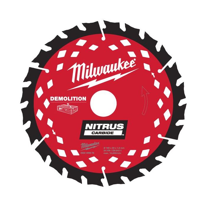 Bild von Milwaukee Kreissägeblatt für Holz mit Nägeln 190 x 30, Z24 Wechselzahn