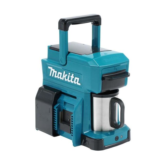 Foto von Makita Kaffeemaschine 18 V, DCM501ZAR bordeaux mit 240 ml Wasserbehälter und einer Tasse