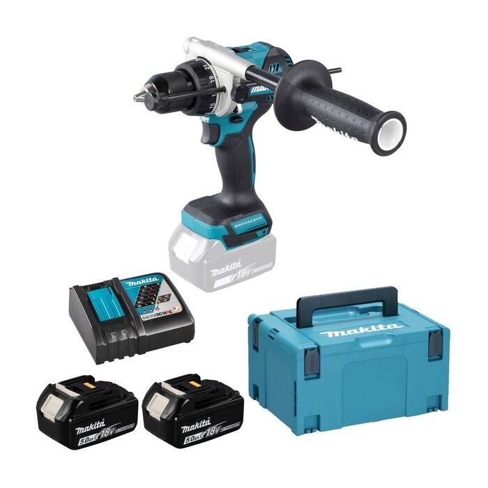 Foto von Makita Akku-Schlagbohrschrauber DHP486RTJ 18 Volt, 2 Akkus 5,0 Ah, Ladegerät, max. 130 Nm