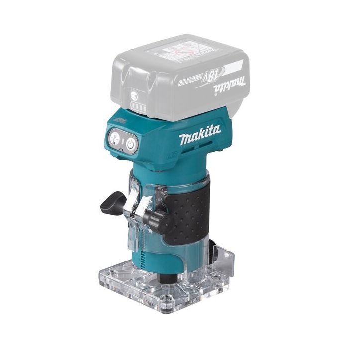 Bild von Makita Akku-Kantenfräse DRT52Z, 18 V, bürstenlos, 6 mm Spannzange, LED-Licht, SoftStart, XPT Techn.