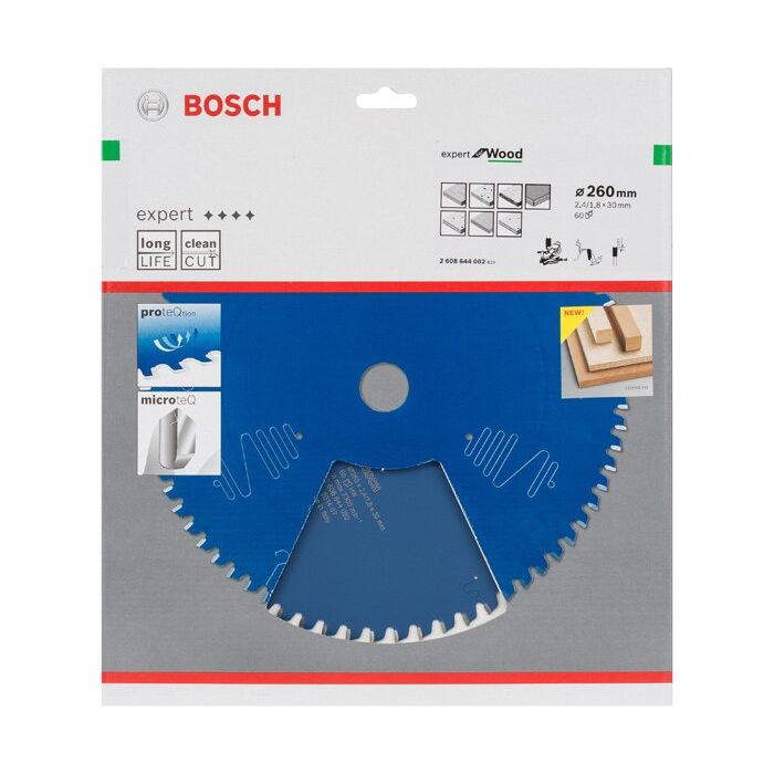 Bild von Bosch Kreissägeblatt Expert for Wood, B 260 x 30, Z60 Bild von Bosch Kreissägeblatt Expert for Wood, B 260 x 30, Z60