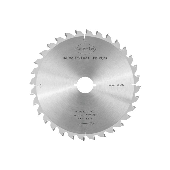 Bild von Lamello Tanga DX200 Sägeblatt, HW, Ø200x2.2xØ29 mm, Z32, mit Schnellspann-Aufnahme Bild von Lamello Tanga DX200 Sägeblatt, HW, Ø200x2.2xØ29 mm, Z32, mit Schnellspann-Aufnahme