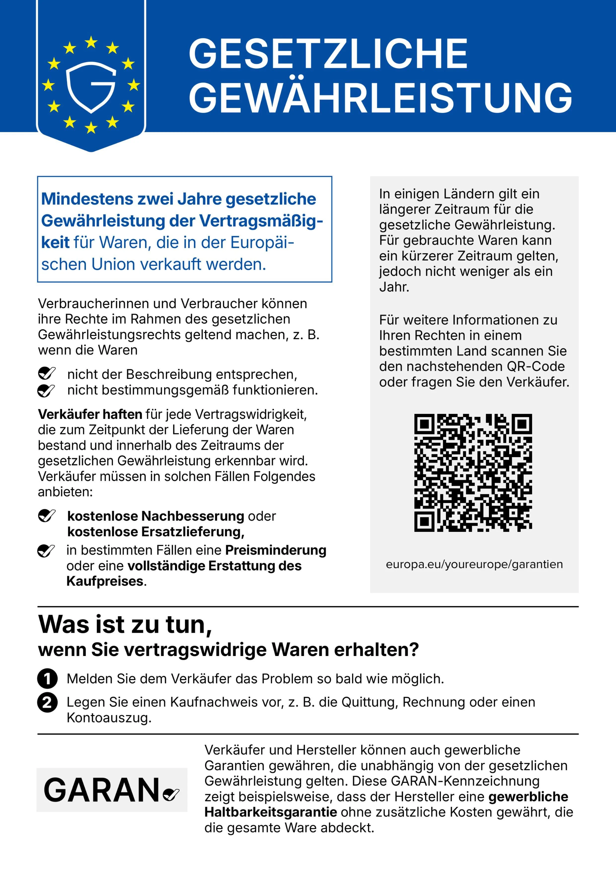 Informationsblatt zur gesetzlichen Gewährleistung