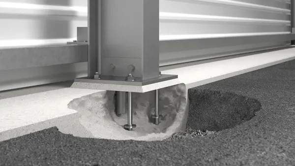 Stahlbaumäßige Verankerung einer HALTEC Stahlhalle